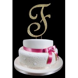 Gold Letter F Rhinestone Cake Topper Decoration